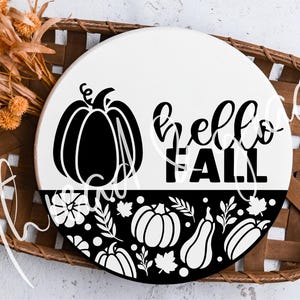 Hello Fall Pumpkin Digital Design, Fall Door Hanger Cut File, Autumn Pumpkin Round Door Sign SVG, Cricut Silhouette Laser SVG Download