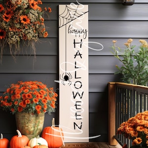 Happy Halloween Spider Web Digital Design, Porch Leaner Cricut Silhouette Cut File, Halloween Porch Sign Design File
