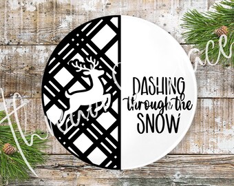 Juldesignfil för att rusa genom snön, dörrskyltdesign för vintersemester, ren SVG, Cricut silhuett laserskuren fil