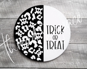 Bus eller godis Halloween digital design, Halloween klippfil, höstdörrhängardesign, Halloween Cricut SVG, laserskuren fil