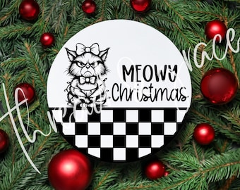 Meawy juldesignfil, vintersemesterdörrskyltdesign, kattjul SVG, Cricut silhuettklippfil