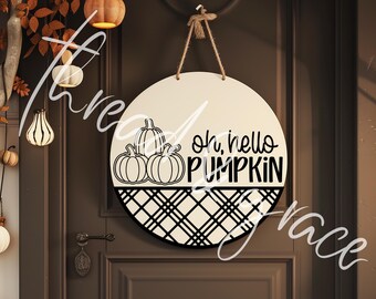 Oh Hello Pumpa Designfil, Pumpa Design, Välkomstskylt Cricut Silhouette Cut-filer, Höst Laser Cut-fil