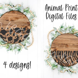 Pattern SVG Bundle, Cow Print Door Hanger Cut File, Cheetah Print Round Door Sign SVG, Welcome Sign Pattern Digital Download