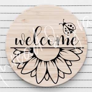 Welcome Lady Bug Digital Design, Summer Door Hanger Cut File, Round Spring Door Sign, Ladybug Sign SVG, Digital Download, Spring Design File