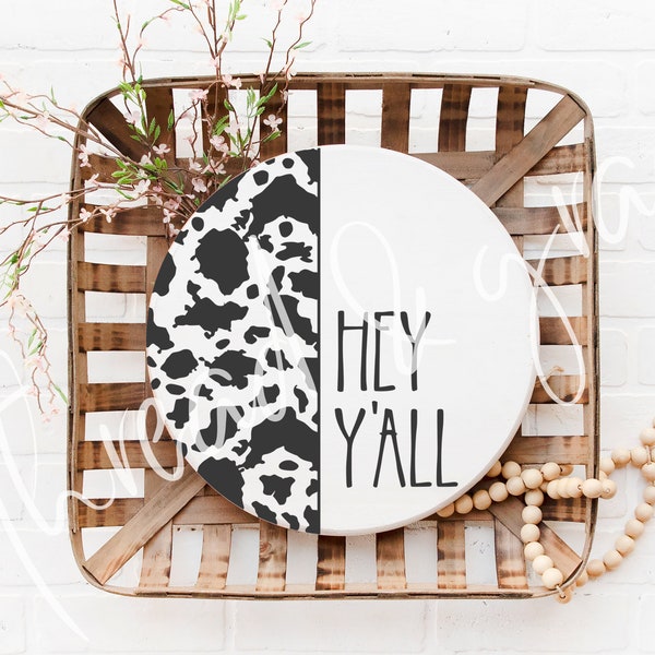 Hey Y'all Cow Hide Digital Design, Door Hanger Designs, Farmhouse Door Décor, Cow Print Welcome Sign, Digital Download