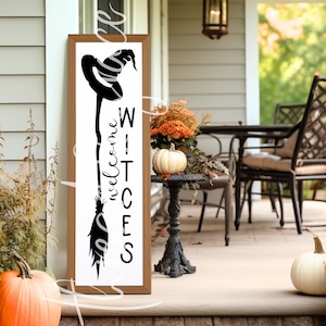Welcome Witches Digital Design, Spooky Halloween Porch Leaner Cut File, Witch Porch Sign Design File, Fall Cricut Silhouette Cut File SVG