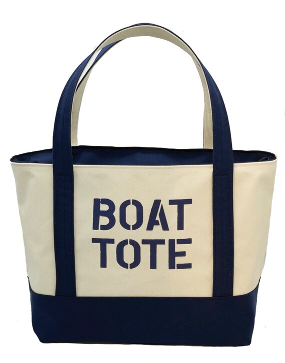 XL Navy Blue Boat Tote With Zipper Top | Handmade Tote Bag