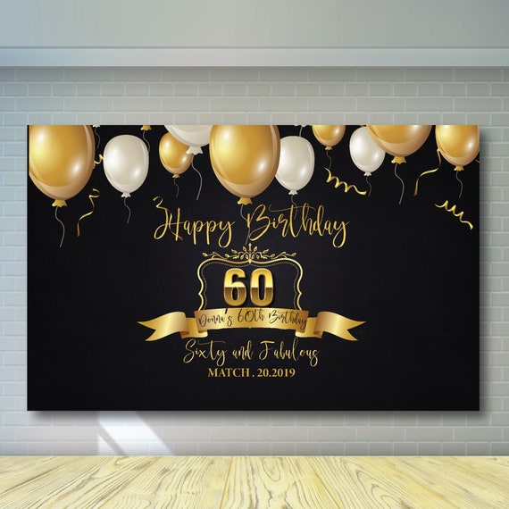 60th Birthday Backdrop Black and Gold Backdrop 60th | Etsy