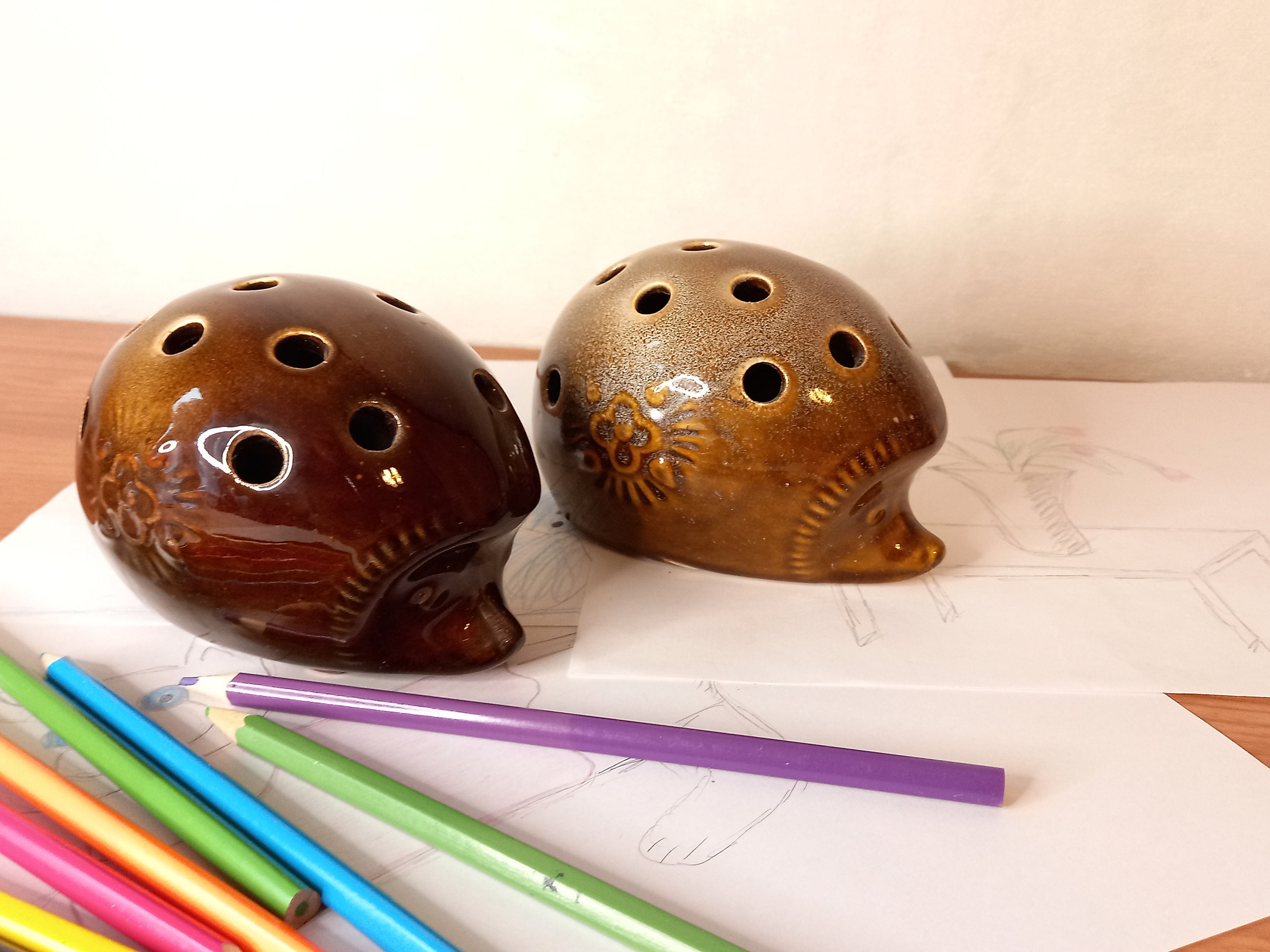 Hedgehog. Vintage ceramic pen and pencil holder. Stationary Etsy