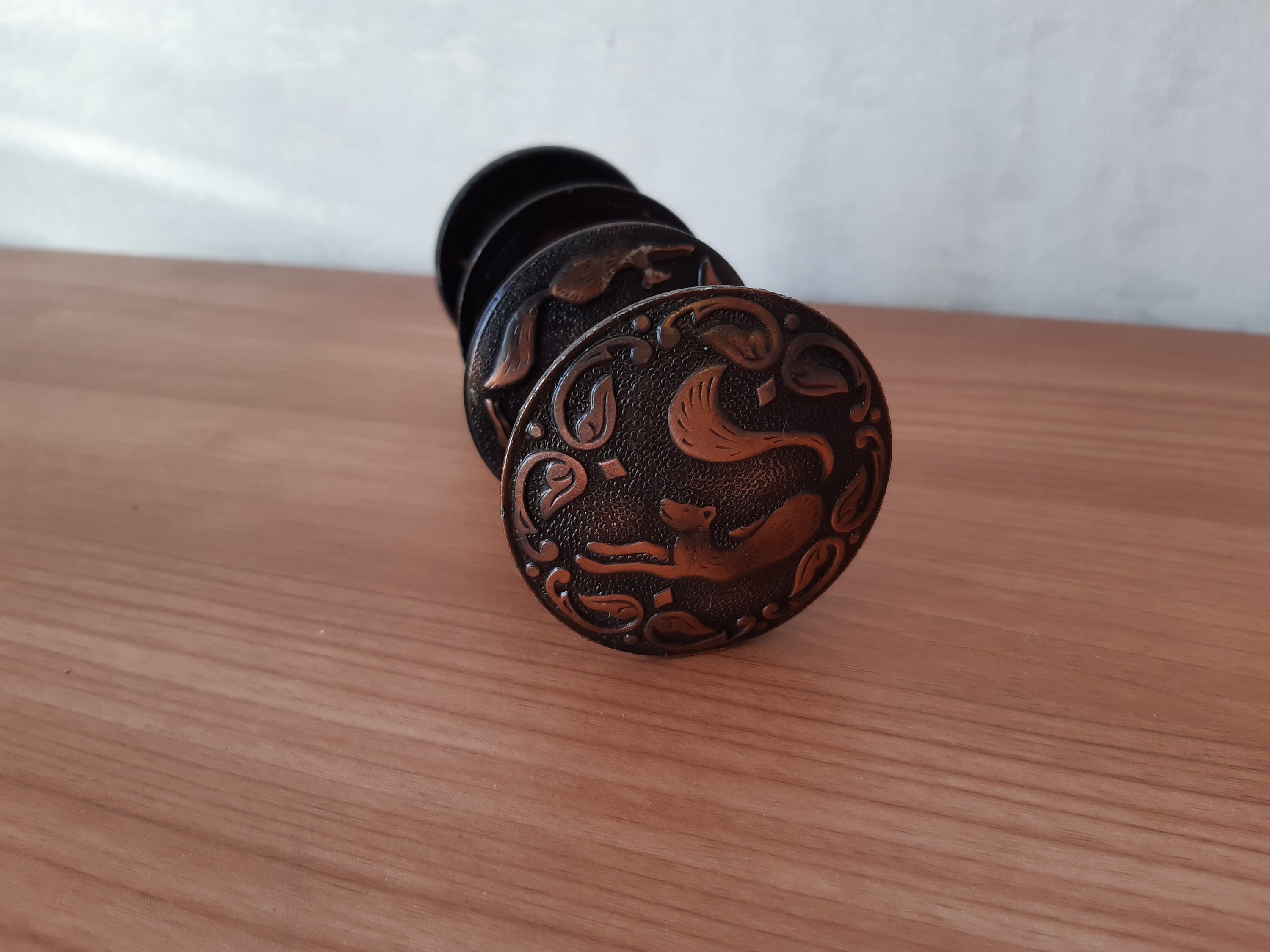 Vintage knobs. Metal door knobs with a fox. Copperplated Etsy