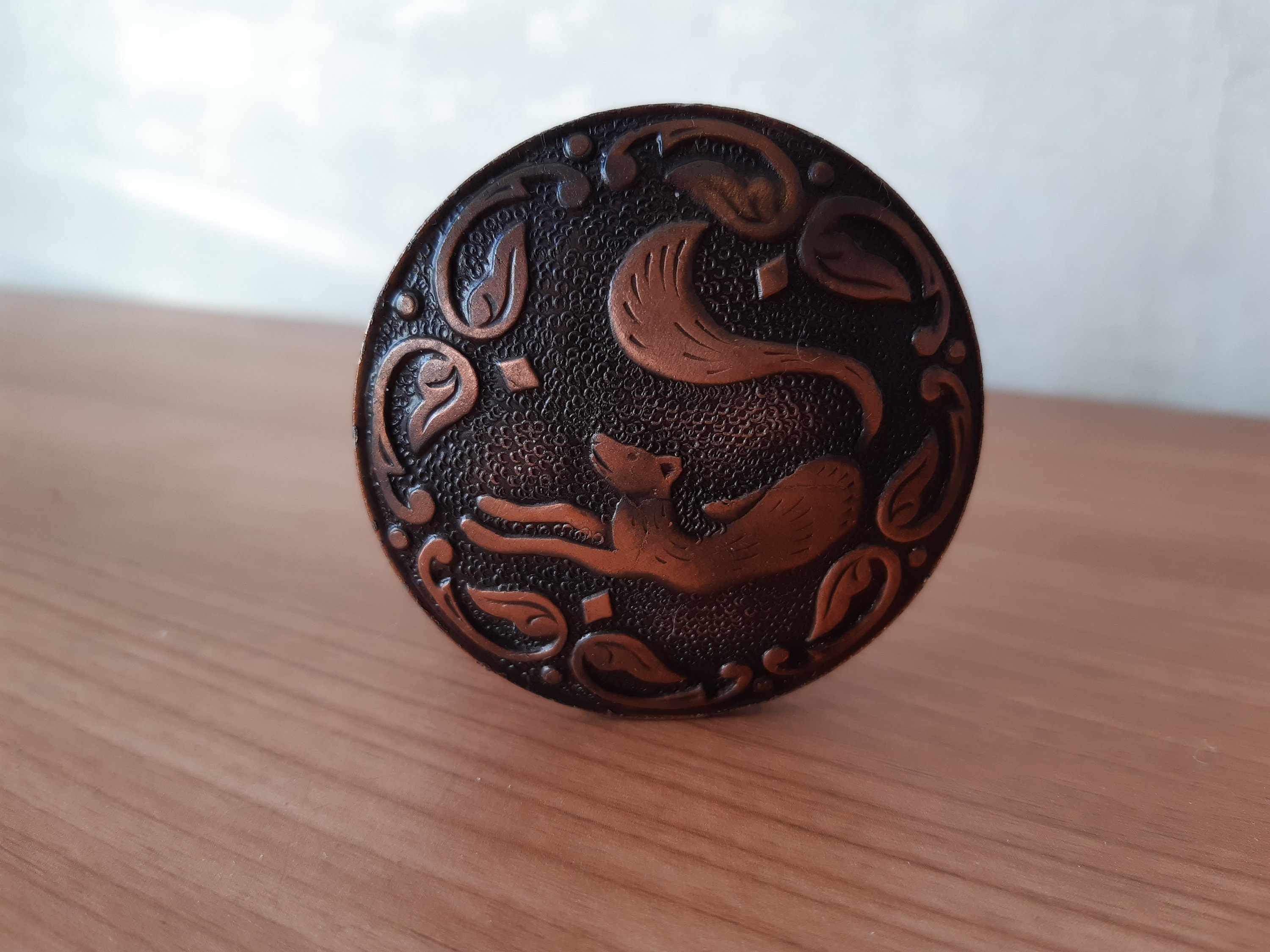 Vintage knobs. Metal door knobs with a fox. Copperplated Etsy