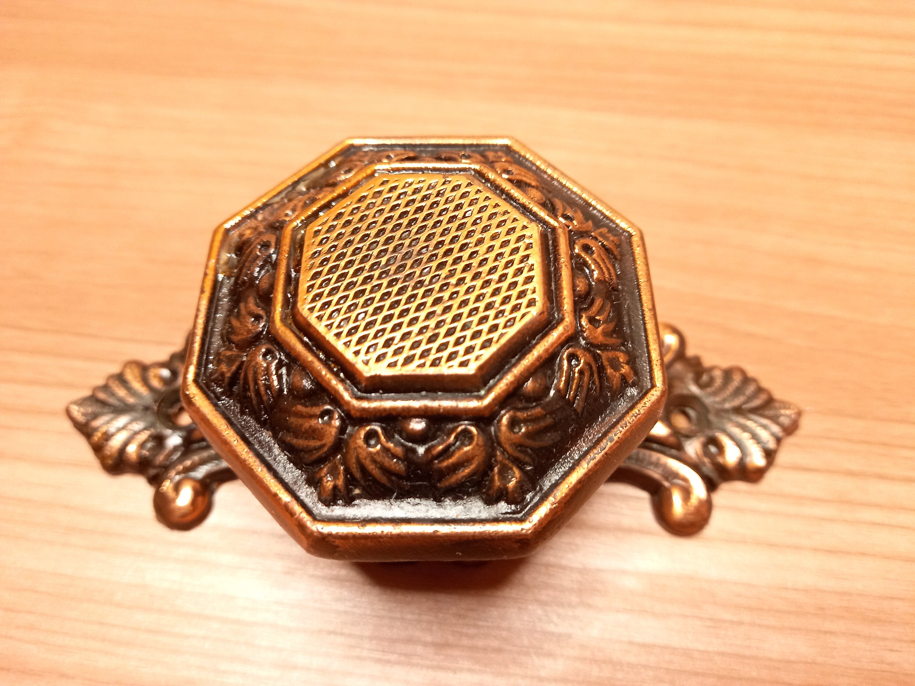 Antique door knobs. Copper plated door knobs. Octagonal knobs. Etsy