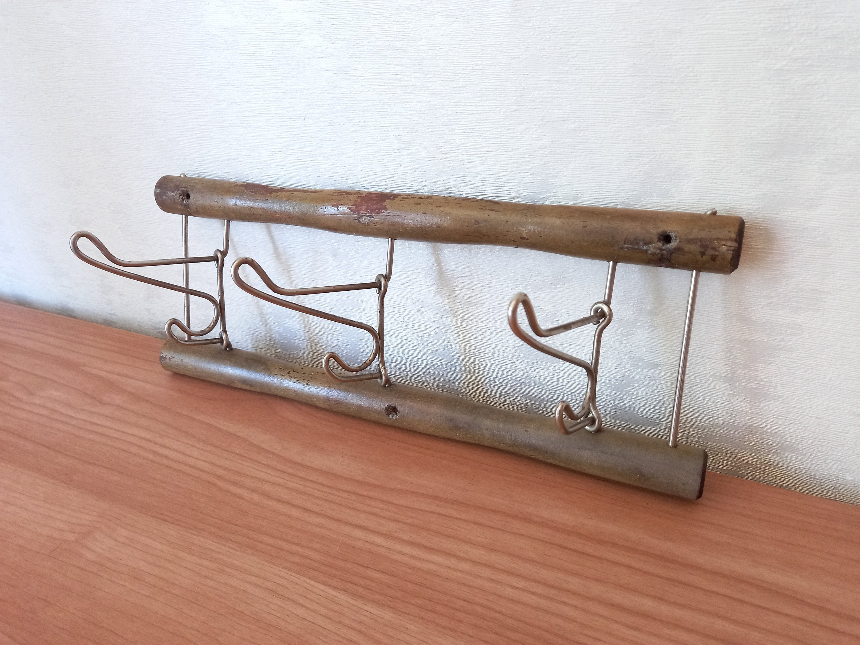 Vintage clothes hanger. Wall hanger with 3 hooks Wooden Etsy