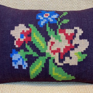 26x20 floral pattern navy blue kilim pillow cover sofa throw pillows couch pillow case vintage decor home decor