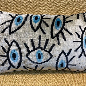 16x24 silk and velvet pillow cover  soft blue pillow cover vintage pillow cover kilim pillow cover sofa throw pillow gray cushion cover