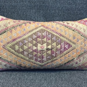 13x24 funda de almohada larga funda de almohada kilim funda de almohada funda de almohada boho almohada kilim cojín vintage almohada de lana hecha a mano decoración