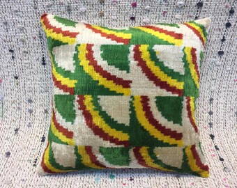 16x16 silk velvet pillow cover vintage pillow cover kilim pillow cover sofa pillow green pillow yellow pillow bohemian pillow velvet cushion