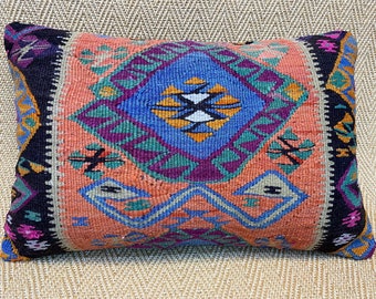 Funda de almohada lumbar decorativa naranja de 16x24, almohada couhc azul, almohada para sofá, decoración antigua, almohada para sofá, funda de cojín de lana, funda de almohada