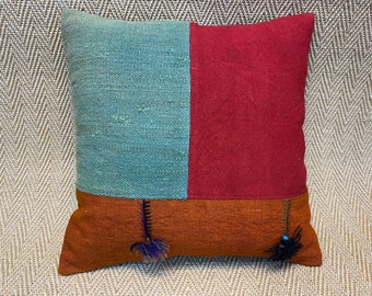 20x20 hecho a mano patchwork kilim funda de almohada decoración vintage naranja azul rojo color funda de almohada dormitorio almohada decoración del hogar cojines decorativos