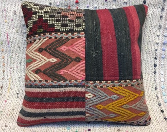 20x20 patchwork kilim pillow sofa throw pillow pillow case wool pillow covers cushion cover boho pillow lumbar pillow 20x20 pillow  covers