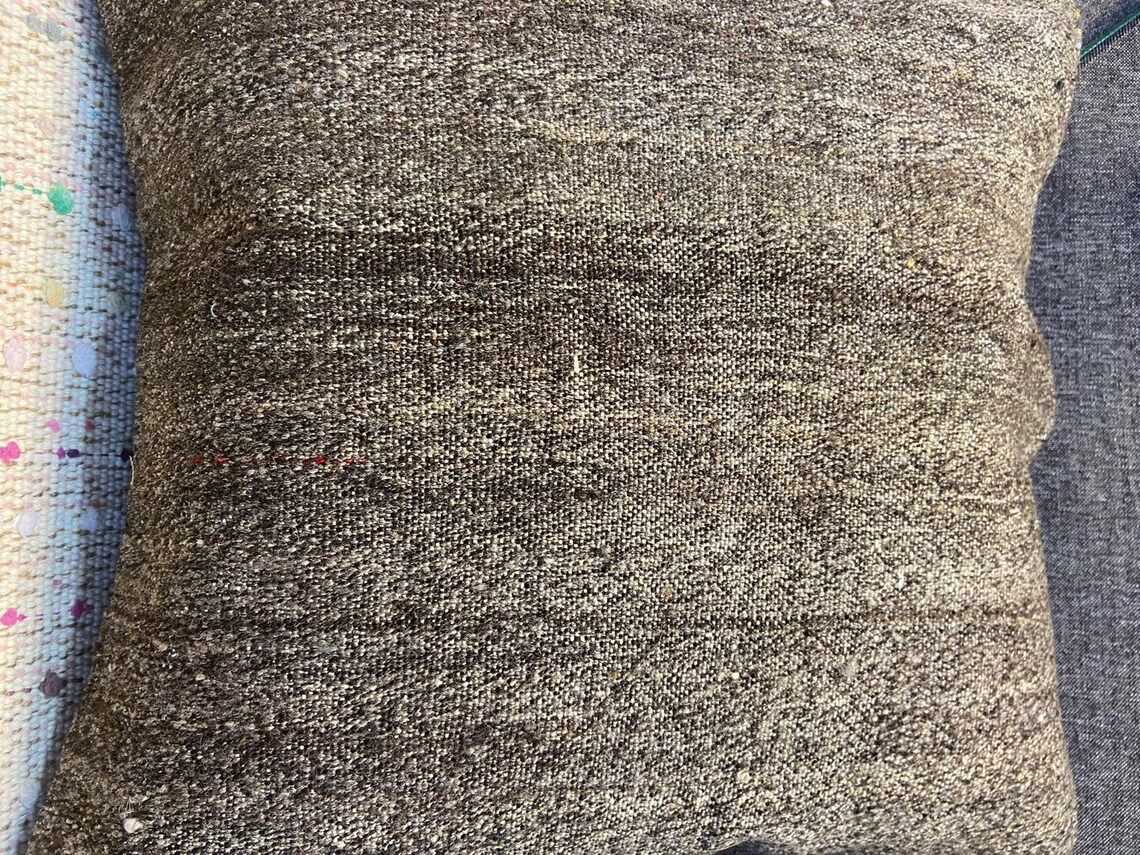 23x23 Natural Wool Pillow Cover Sofa Throw Pillow Kilim Pillow Brown Pillow Tribal Pillow