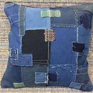 20x20 pillow jean cover blue pillow cases decorative pillow sofa cushion blue couch pillow bohemian pillow cover vintage pillow cover boho
