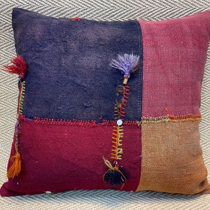Funda de almohada kilim morada de 20 x 22, funda de almohada vintage, fundas de almohada para sofá, cojines de lana, cojines, decoración boho, funda de almohada para sofá morada