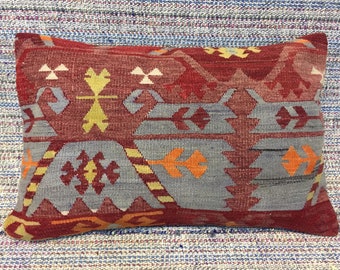 16x24 inches pillow long pillow blue pillow vintage pillow decorative pillow handmade pillow throw pillow Turkish pillow long kilim cushion