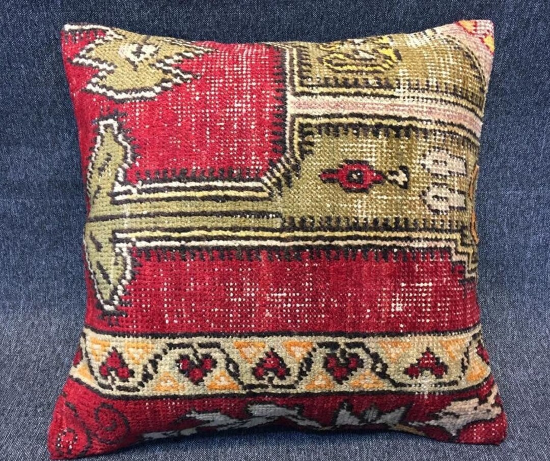 20x20 Rug Pillow Cover Red Pillow Vintage Pillow Cover Sofa Throw