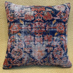 20x20 blue and red rug pillow cover navy blue pillows couch pillow  pillow floral  kilim pillow cover vintage decor  handmade decor