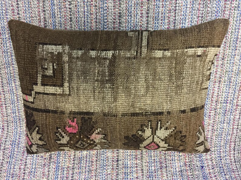 16x24 inches pillow old rug pillow brown pillow throw pillow lumbar pillow vintage pillow sofa pillow boho pillow Turkish handmade pillow