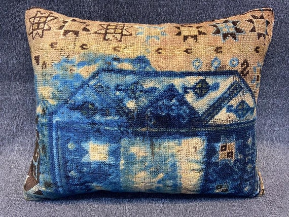 18x24 Old Rug Pillow Cover Vintage Pillow Cover Decorative Pillow Sofa Throw Pillow Wool Pillow Kilim Pillow Cover Beige Pillow Blue Pillow Etsy
