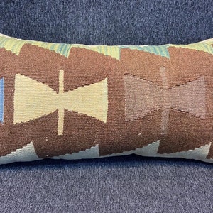 14x26 kilim long pillow sofa pillow rug pillow lumbar pillow wool pillow covers  wool pillow brown pillow vintage pillow handmade pillow