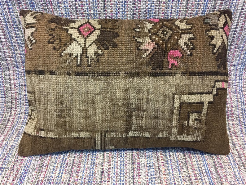 16x24 inches pillow old rug pillow brown pillow throw pillow lumbar pillow vintage pillow sofa pillow boho pillow Turkish handmade pillow