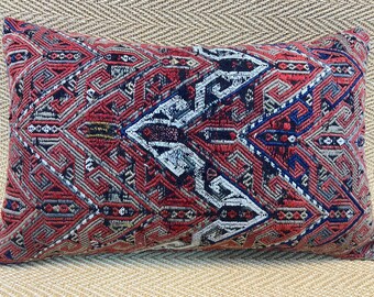 16x24 Kelim Kissenbezug Vintage Kissenbezug rot Kissenbezug Sofakissen Couchkissen Lumbar Kissen Wolle Kissenbezug Boho