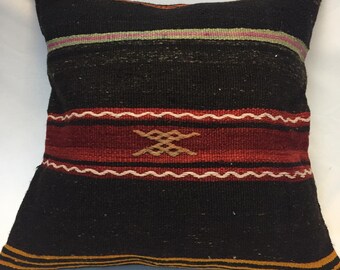 28x28 Kelim Kissenbezug schwarz Kissen Couchkissen Wolle Kissen Sofakissen Decke Kissen schwarz Kissen Lumbar Kissenbezug Vintage Kissen