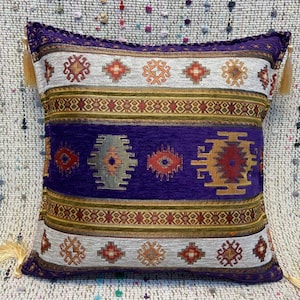 16x16 pillow cover couch pillow ottoman decor sofa pillow purple pillow soft cushion cover Turkish kilim pillow cover vintage pillow cases