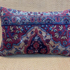16x24 blue and beige rug pillow cover navy blue pillows couch pillow  pillow floral  kilim pillow cover vintage decor  handmade decor
