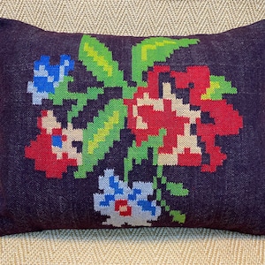26x20 floral pattern navy blue kilim pillow cover sofa throw pillows couch pillow case vintage decor home decor