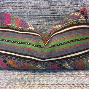 18x32 kilim pillow cover long pillow cover vintage pillow cover boho lumbar pillow green pillow sofa pillow decorative pillow rug pillow