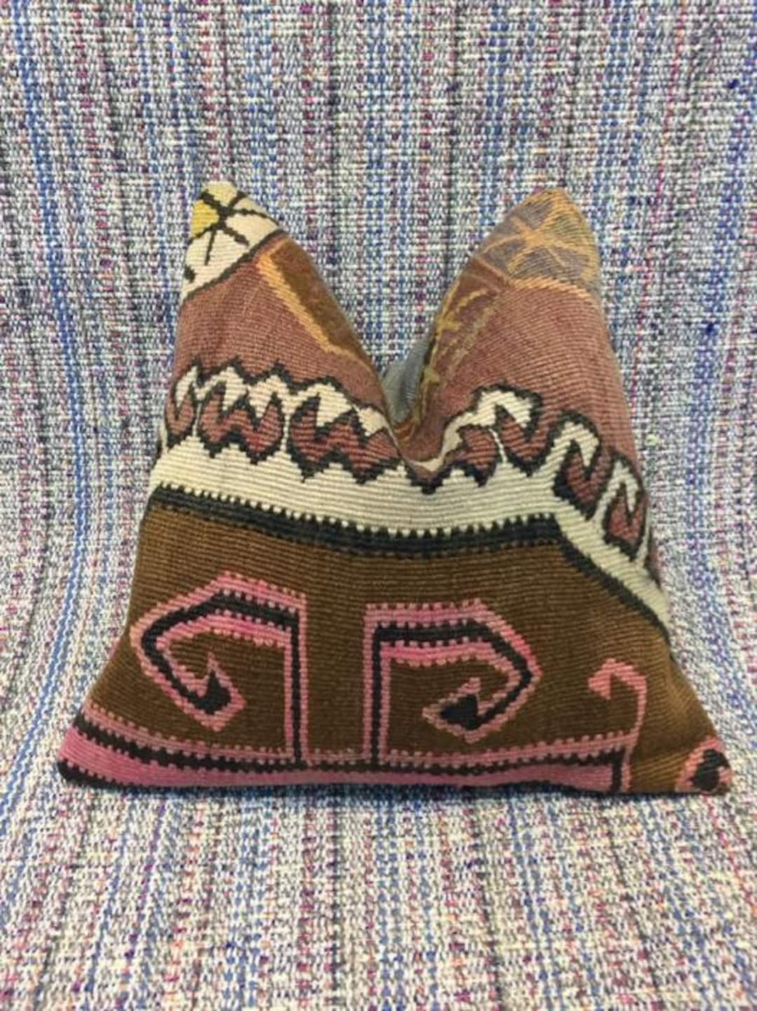 Coussin Lombaire Kilim En Laine Naturelle 50x30 Cm - Coussins Et Taies D'oreiller Vintage Fait Main - Turquie