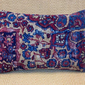 16x24 blue and beige rug pillow cover navy blue pillows couch pillow  pillow floral  kilim pillow cover vintage decor  handmade decor