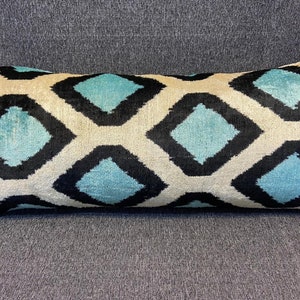 33x15 silk and velvet pillow cover blue long pillow cover vintage pillow cover kilim pillow cover sofa throw pillow blue cushion cover