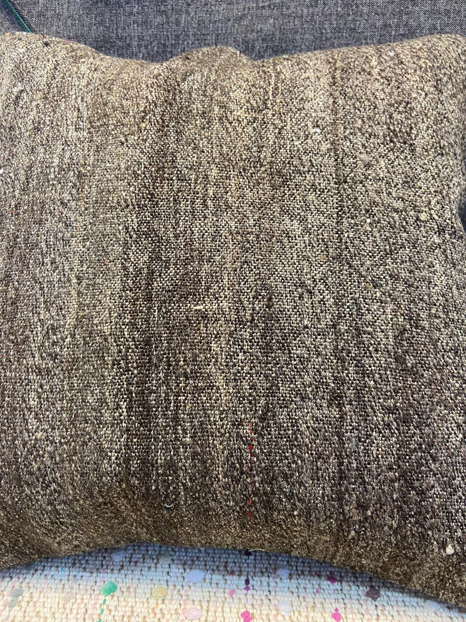 23x23 Natural Wool Pillow Cover Sofa Throw Pillow Kilim Pillow Brown Pillow Tribal Pillow