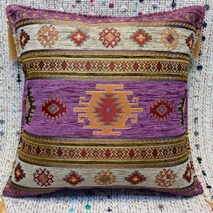 16x16 pillow cover couch pillow ottoman decor sofa pillow light purple pillow soft cushion cover Turkish kilim pillow cover vintage pillows