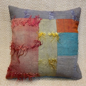 20x20 handmade patchwork vintage kilim pillow cover green, red, blue and orange color sofa throw pillow case wool couch pillow case