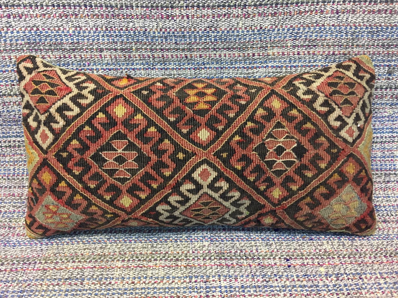 anatolian kilim pillow turkish kilim pillow handwoven kilim pillow sofa pillow 12x24 lumbar kilim pillow naturel kilim pillow code 1474