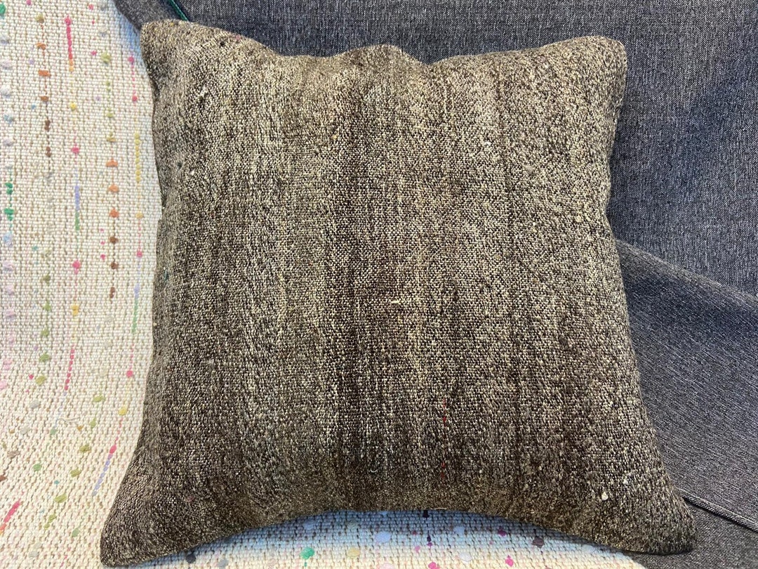 23x23 Natural Wool Pillow Cover Sofa Throw Pillow Kilim Pillow Brown Pillow Tribal Pillow