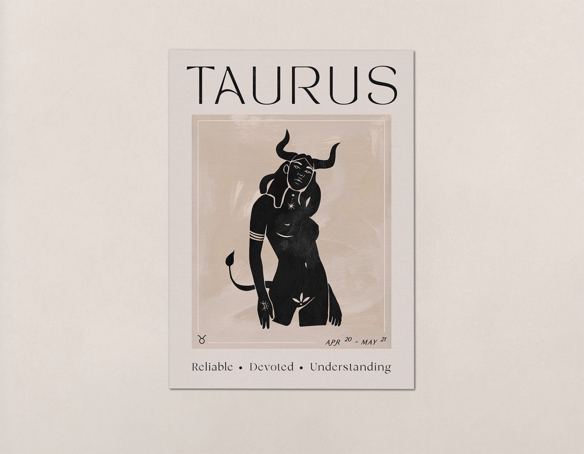 Zodiac, Taurus, Gift, Birthday, Astrology, Star Sign, Art Print, Poster, Boho Decor