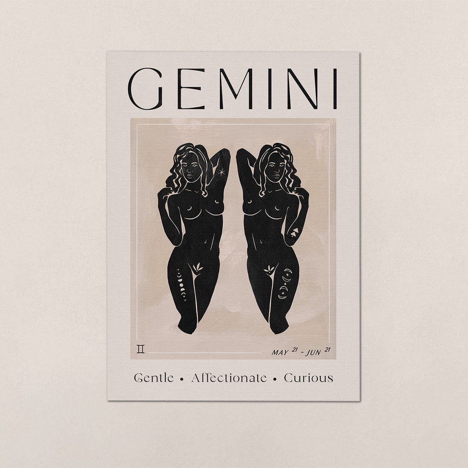 Zodiac, Gemini, Gift, Birthday, Astrology, Star Sign, Art Print, Poster ...